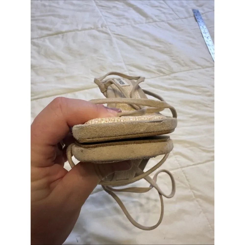 Steve Madden Locke Strappy Sandal Heels Womens 8 Square Toe Taupe Raffia Wrap